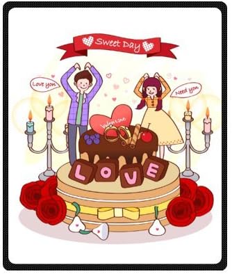 Cartoon Sweet Day Valentine's Day Cake Fleece Blankets (Machine Washable) 50"x60" (Medium) Cartoon Bedroom Exclusive