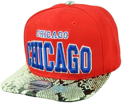 Windy City Red Town Chicago Animal Snake Skin Pleather Snapback Hat Cap Flat Bill