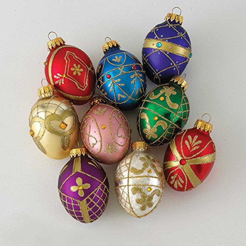 Kurt Adler Glass Decorative Egg Ornament, 45mm, Set of 9 Kurt Adler Glass Decorative Egg Ornament, 45mm, Set of 9