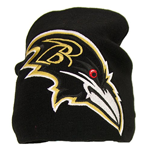 NFL "Logo Hype" Uncuffed Knit Beanie / Winter Hat - Baltimore Ravens