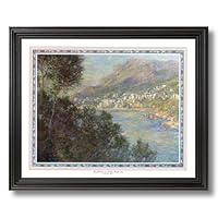 Claude Monet Tuscan Village Lake Wall Decor Landscape Picture Black Framed Art Print