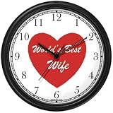 Red Heart - World's Best Wife - Love & Friendship Theme Wall Clock by WatchBuddy Timepieces (Black Frame)