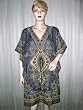 Patio Wear Floral Print Satin Crepe Grey Blue Short Caftan Poncho