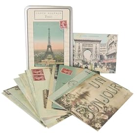 Cavallini Carte Postale Paris Theme Tin of 18 (All Different!) Assorted Vintage Look Postcards