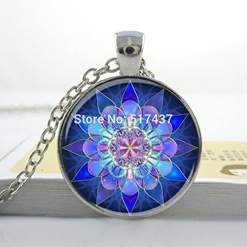 Pretty Lee Mandala Pendantmandala Necklacemandala Art Necklace Soothing Blue Mandala Pendant Glass Cabochon Necklaceyoga Jewelry