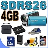 Panasonic SDR-S26 SD Flash Camcorder w/70x Optical Zoom (Blue) BigVALUEInc Accessory Saver 4GB Battery Bundle