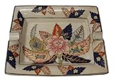 Asian rectangular plate / ashtray, classic Tobacco Leaf design - hand painted porcelain