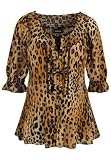Avenue Plus Size Leopard Print Crinkled Peasant Blouse (ANIMAL PRT,18/20)