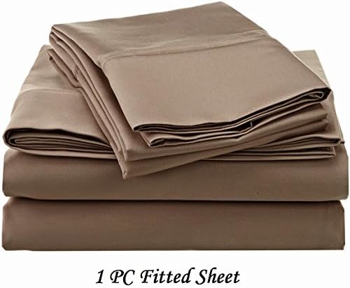 Scala Bedding 1500-Thread-Count Egyptian Cotton Super Soft Extra Deep Pocket 1-Piece Fitted Sheet/Bottom Sheet Three Quarter/ Small Double/ Antique Solid Taupe Fit Up to 19" inches Deep Pocket Fully Elastic All Around
