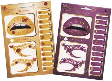 2-pack Party Eye Shadow Lip Nail Sticker Temporary Tattoo Kit Set (Yellow &amp; Violet Collection)