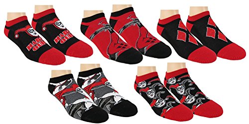 DC Comics Womens Harley Quinn Ankle-No Show Socks 5 Pair Pack