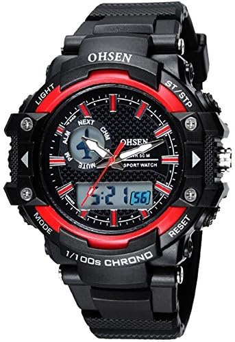 OSHEN Unisex Sports Watch Men's Analog Digital Display Rubber Red