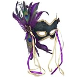 Image of Mardi Gras Feather Couples Mask - Purple