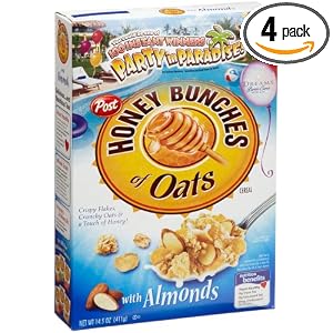 Honey Bunches of Oats with Almonds Cereal, 14.5-Ounce Boxes (Pack of 4) by Post