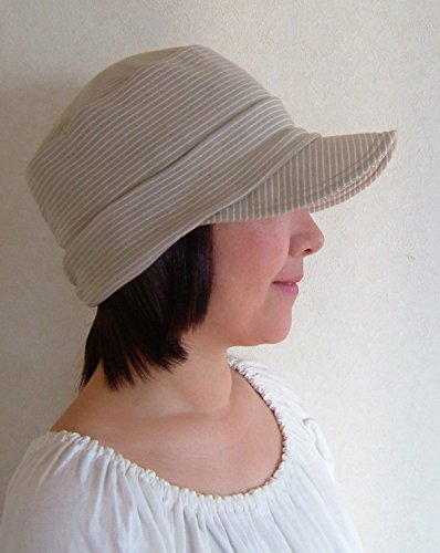 抗がん剤／医療用帽子【着脱式・髪付き帽子】カットソー・ボーダーキャスケット＆ショートボブヘアセット