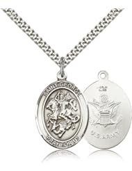 .925 Sterling Silver Saint St. George / Army Soldier Gift Medal Pendant 1/2 x 1/4 Inches Boy Scouts/Soldiers-9040- Comes with a SS Lite Curb Chain Neckace And a Black velvet Box