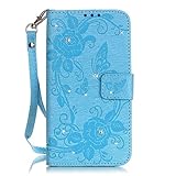 UNEXTATI iPhone 7 Plus ケース ダイヤモンド 手帳型ケース カバー カード収納 ストラップ 付き Apple iPhone7 Plus 用 Case Cover (ブルー)