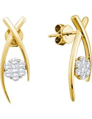 14KT Yellow Gold 0.50 CTW Diamond Flower Earrings