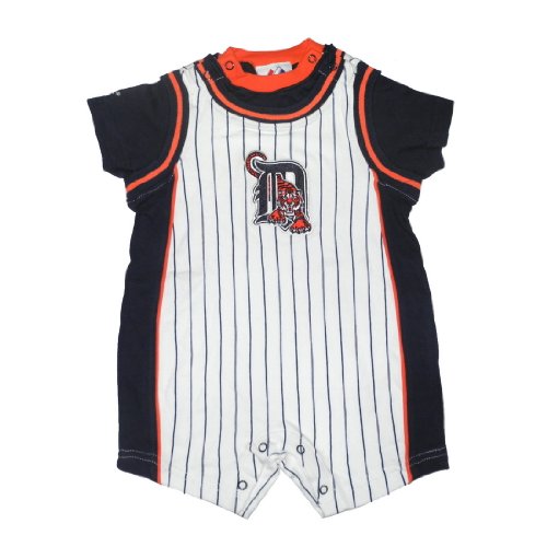 MLB Detroit Tigers Baby / Infant One-Piece Bodysuit / Romper / Onesie - White & Black (Size: 12)