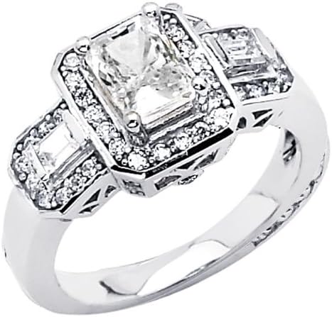 14k White Gold 1 5/8ct TGW Emerald-cut Diamonette Cubic Zirconia Engagement Ring