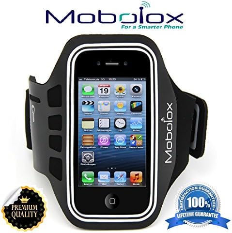 MOBOLOX M5 Sports, Running, &amp; Jogging Armband - For Your Apple iPhone 5s/5c/5 &amp; iPod Touch 5G - Premium Material and Stitching - Sweat Resistant, Washable, Breathable Padding, Key Holder, Light Weight &amp; Adjustable - For Men and Women - White Frame