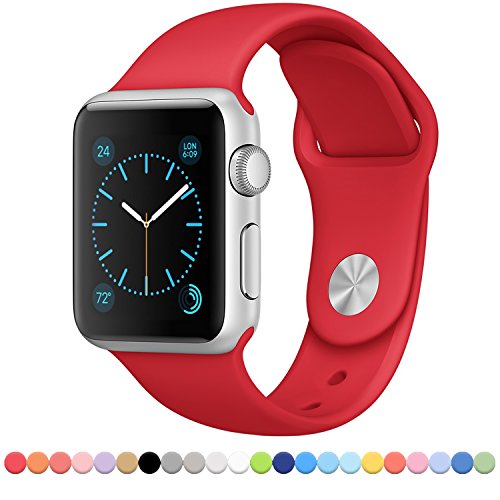 FanTEK Apple Watch Band Soft Silicone Sport Style Replacement iWatch Strap for Wrist Models - 42mm - Medium/Large - Red