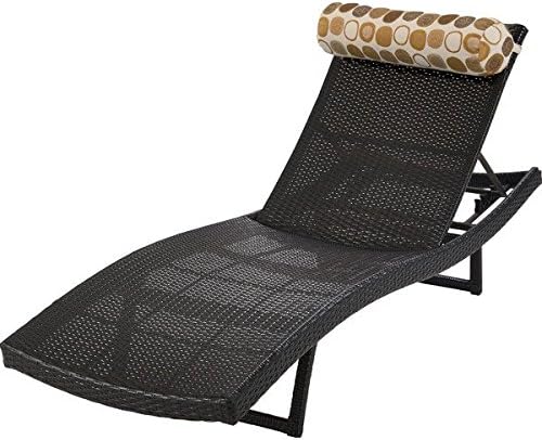Lounge Chair / Chaise Lounge Set of 2 Folding Wicker/Rattan Deco Contoured Back, Legs and Body with Cushion - 8" H x 25" W x 80" D. No Assembly Required