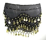 CELRIC Bauchtanztuch Bellydance Münzgürtel Hüftgürtel Strandgürtel Tanztuch in schwarz 04