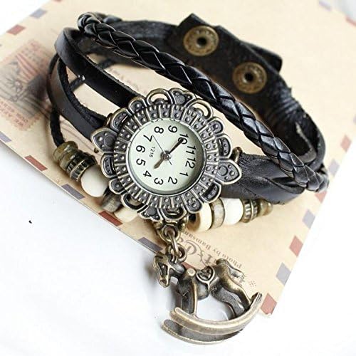 SunShine Day Relogio Feminino Reloj Mujer Quartz Women Dress Watches Vintage Leather Strap Trojans Pendant Bracelet Watch Montre Femme