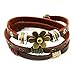 ZIKKER Charm Art Metal Flower Button Three Row Adjustable Leather Wrap Bracelet