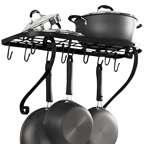 VDOMUS Kitchen Wall Holder Bracket Rack It Up Bookshelf Wall Pot Rack Utensil Hanger Bar, Black