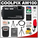 Nikon Coolpix AW100 Shock & Waterproof GPS 16.0 MP Digital Camera (Black) w ....