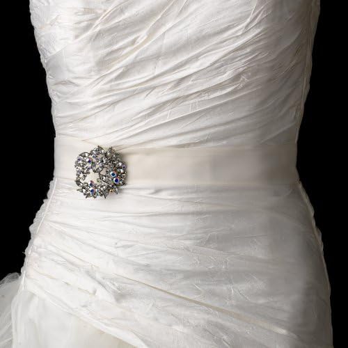 Silver AB Marquise Vintage Wreath Brooch Wedding Bridal Sash Belt - White