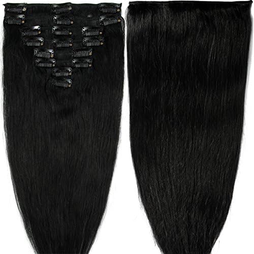 100-120g 8pcs Clip in 100% Remy Human Hair Extensions Full Head 10"13"16"18"20"22"24" #1 Black (10",70g)