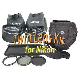 VIVITAR Twin Lens Accessory Combo Kit for NIKON dSLR and the 18-55mm Lens -BONUS $50 Gift Card Included