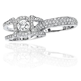14k White Gold 2-Piece Round Diamond Bridal Ring Set (.6 ct Center 2 cttw, G-H... by