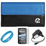 Blue & Black Portola Leather Carrying Holster with Fixed Belt-Clip and Magn ....