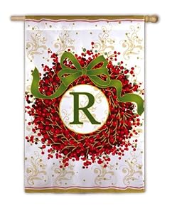Monogram Holiday Wreath Regular Size Flag R