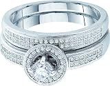 Beautiful White Gold 2 Pc. Micro Pave Diamond Wedding Set " Size 7 "