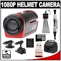 Coleman Xtreme Sports Waterproof 1080p HD Helmet Wearable Camcorder Video Camera (Red) with 16GB Card + Lenspen + Case + Accessory Kit