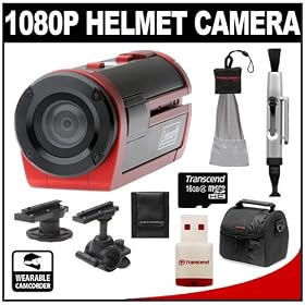 Coleman Xtreme Sports Waterproof 1080p HD Helmet Wearable Camcorder Video Camera (Red) with 16GB Card + Lenspen + Case +... by Coleman
