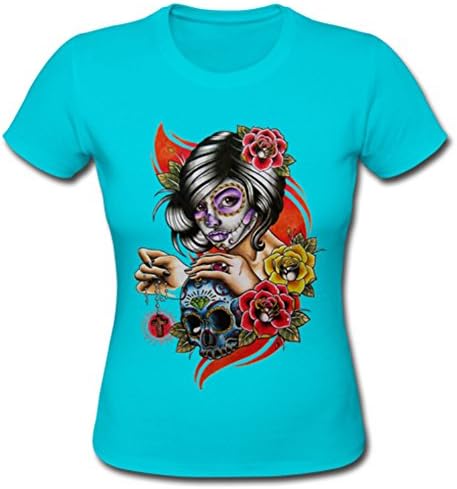 Cotton Short Sleeves Tshirts Tee For Lady With Mexican Sugar Skull Girl Design