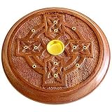 Wooden Celtic Cross 5" Round Incense Burner - Cones or Sticks
