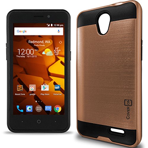 ZTE Maven 2 case, ZTE Prestige case, ZTE Sonata 3 case, CoverON® [Chrome Series] Faux Brushed Metal Hard Slim Fit Hybrid Protective Cover Case For ZTE Maven 2/ Prestige/ Sonata 3 - Rose Gold & Black