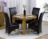 Solid Oak Round Dining Table with 4 Leather Chairs in Brown