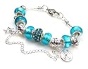 Aqua Blue Murano-style Lampwork Bead Bracelet with Charms and Aqua Beads and Crystals. Snake Chain Unscrews so Beads CAN Be Changed. Lobster Heart Clasp. Beautiful Pandora-compatible Bracelet Complete with Beads & Charms