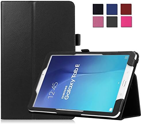 Alltic Tab E 9.6 Case, Slim-Fit Multi-angle Folio Stand Cover for Samsung Galaxy Tab E / Tab E Nook 9.6 Inch Tablet (Fit Both WiFi and Verizon 4G LTE Version), Black