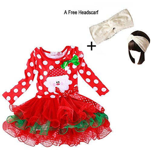 Lookatool® New Year Christmas Girls Long Sleeve Santa Party Polka Dot Dress