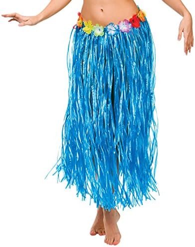 Fancy Hawaiian Grass Hula Style Skirt 81cm Long Fancy Dress Luau Summer Beach Party Blue