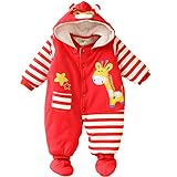 【SEBLES】ベビー服 カバーオール あったか かわいい フード なりきり アニマル キャラクター 新生児 靴下(59cm,赤いキリン)